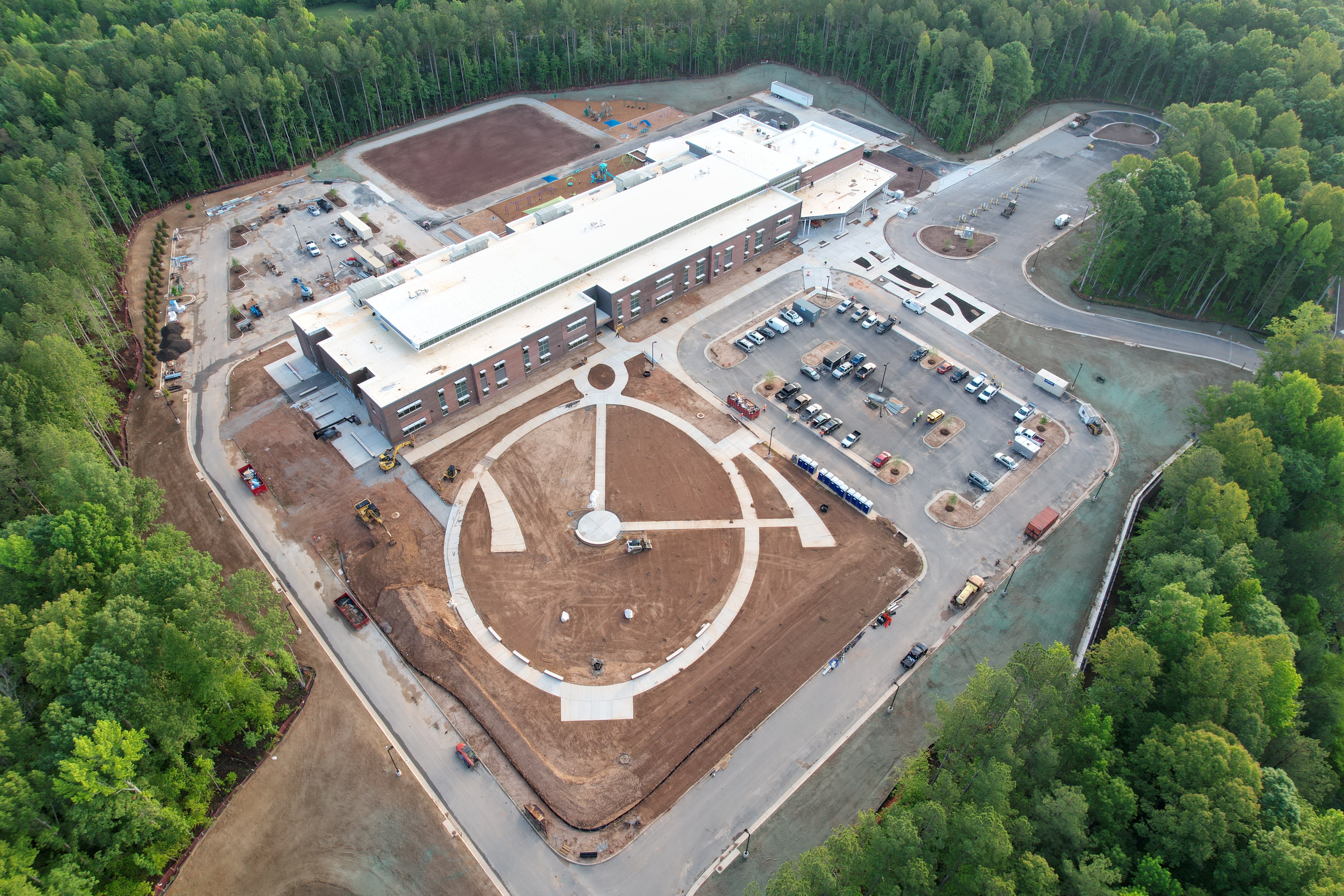 Drone shot of new GES site from the front, June 7, 2024