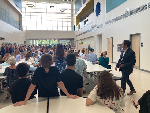 Huge crowd in new GES dining area for the Ribbon-cutting ceremony