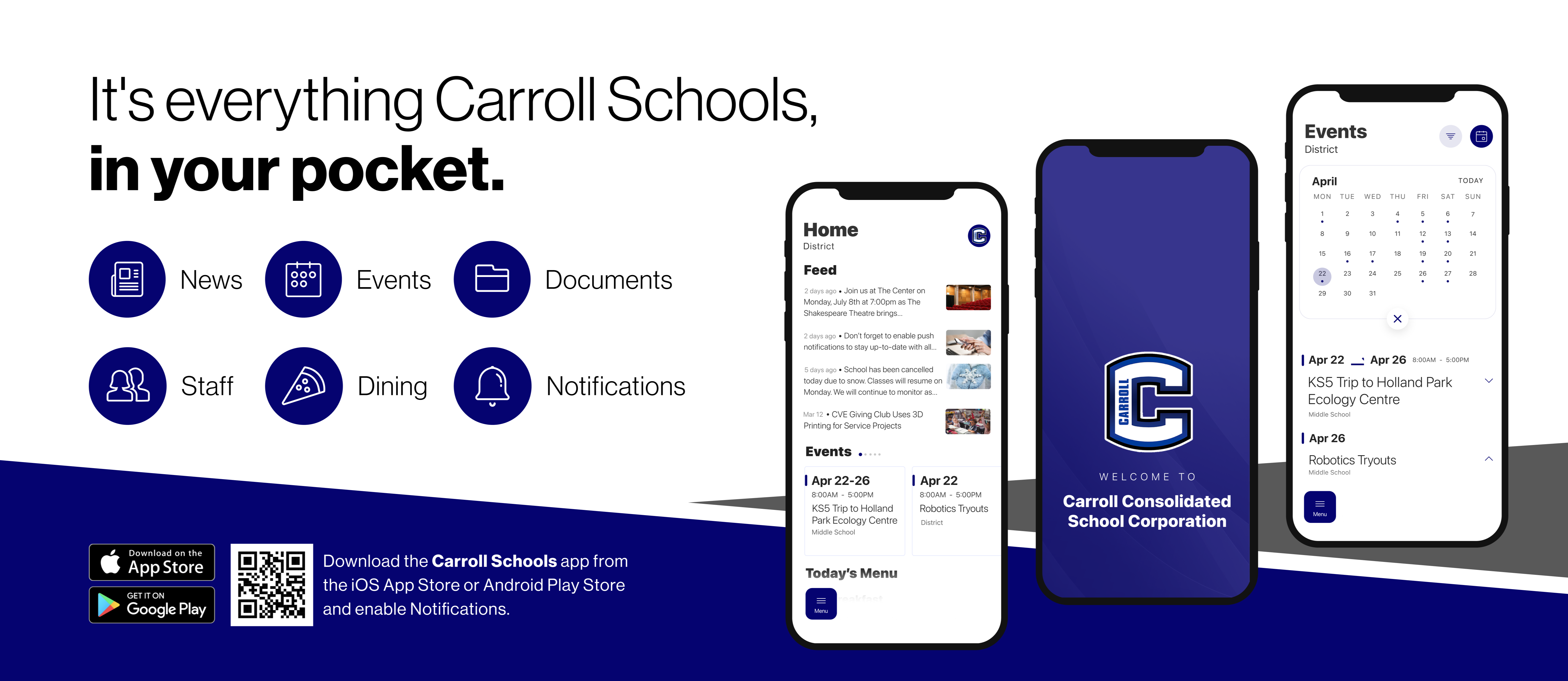 School app flyer that reads, "it's everything Carroll Schools, in your pocket."