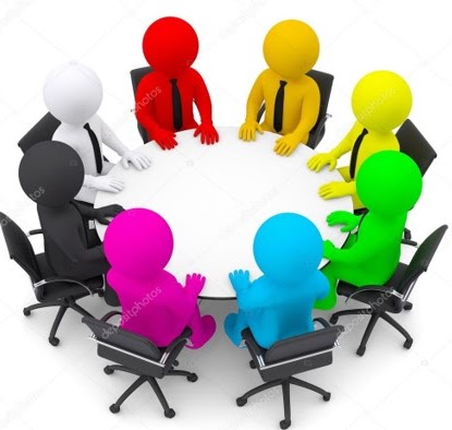 graphic of figures sitting around a table