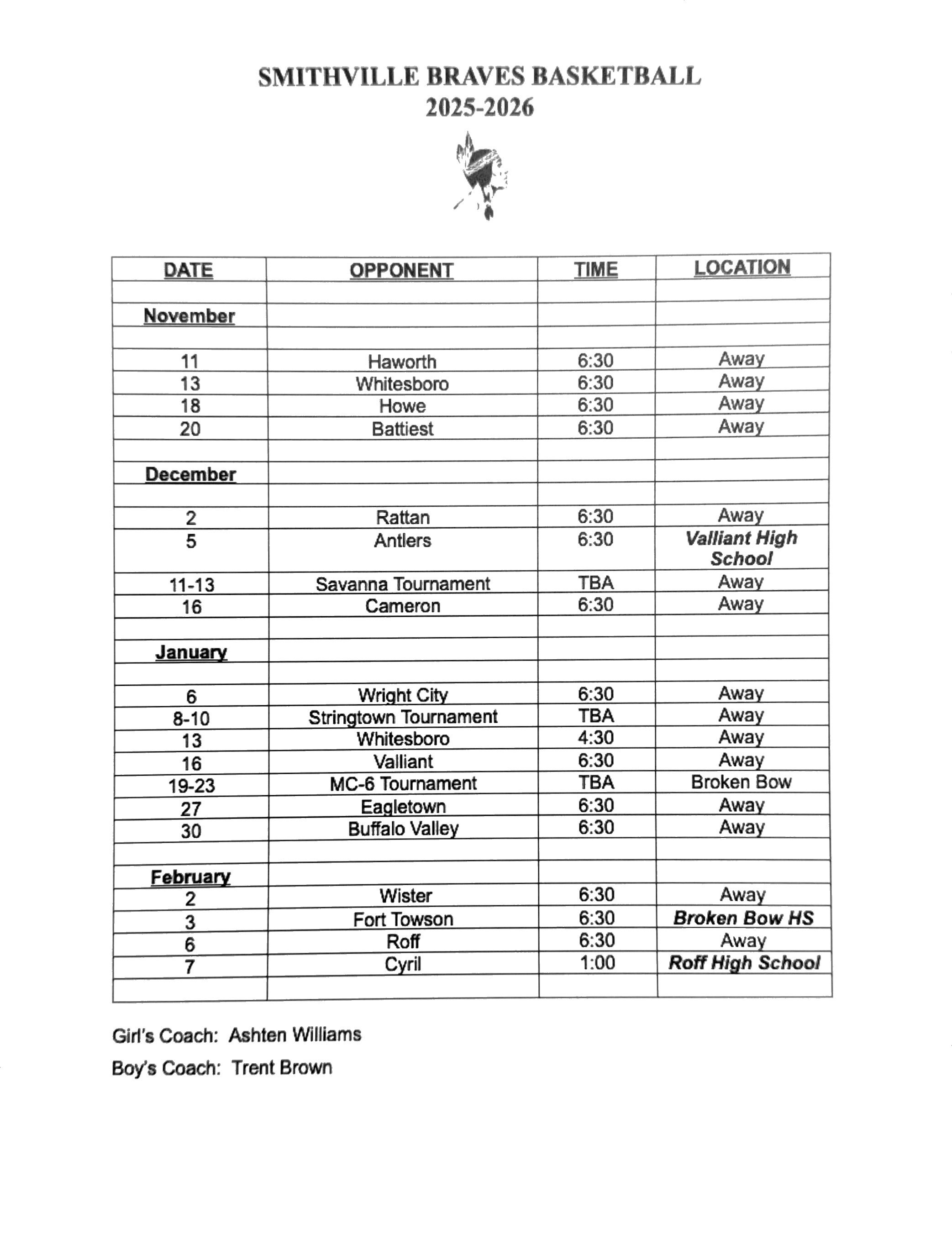 2025-2026 HS Basketball Schedule