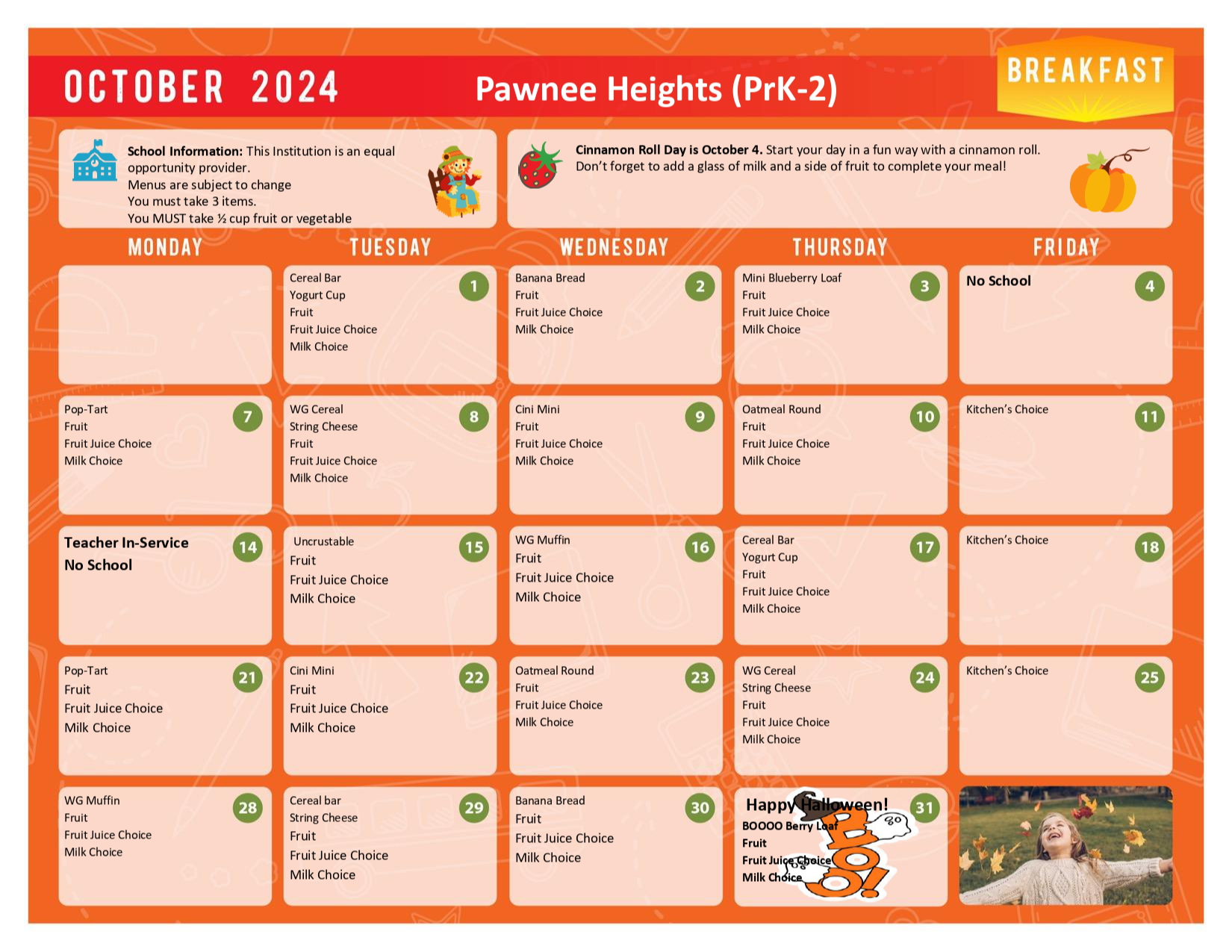 October Primary Breakfast Menu 