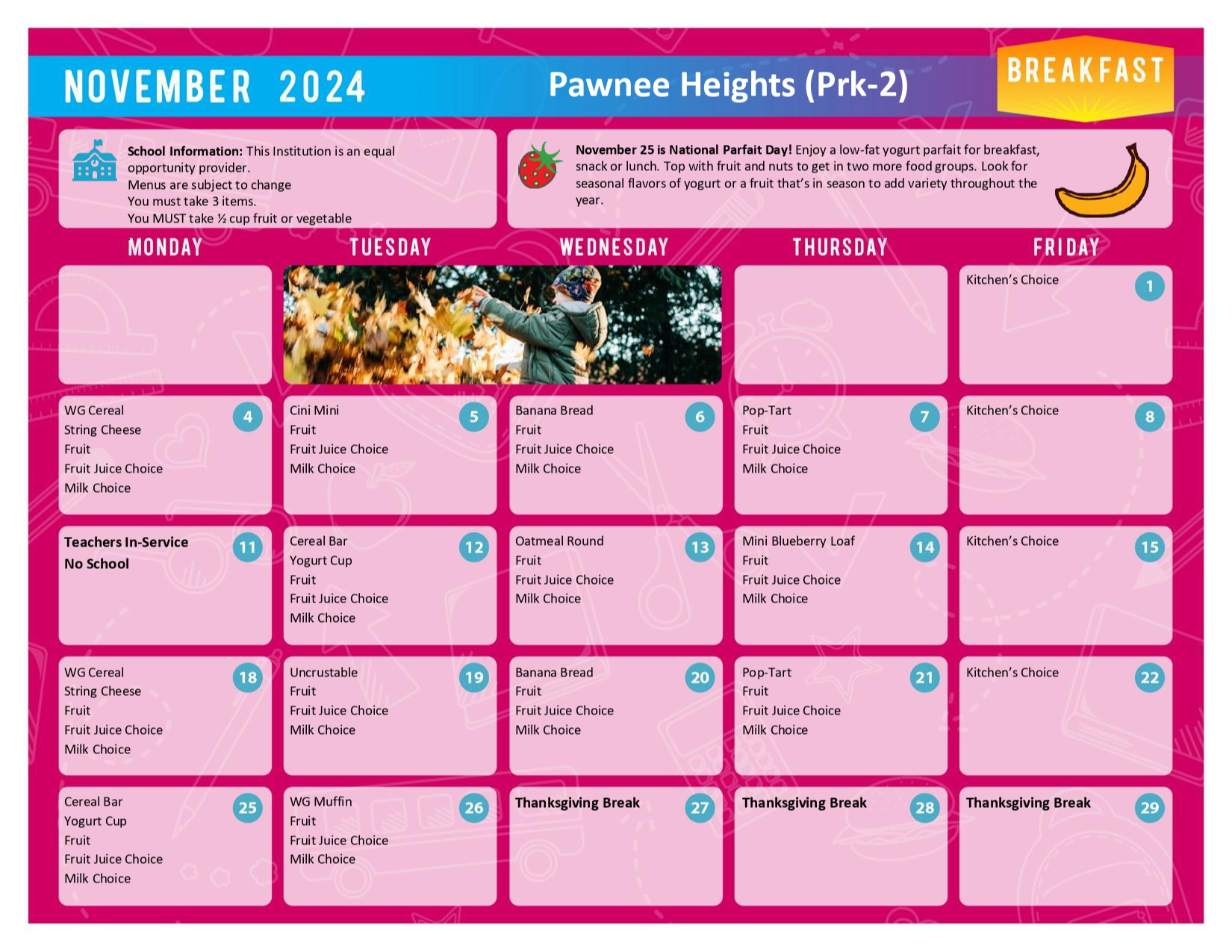 November Primary Breakfast Menu 