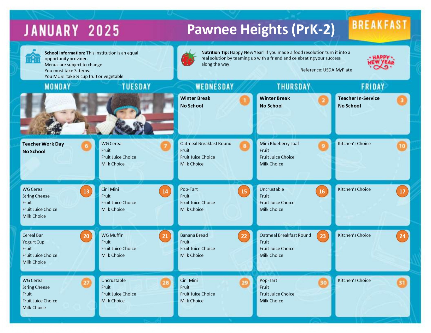 January Primary Breakfast Menu 