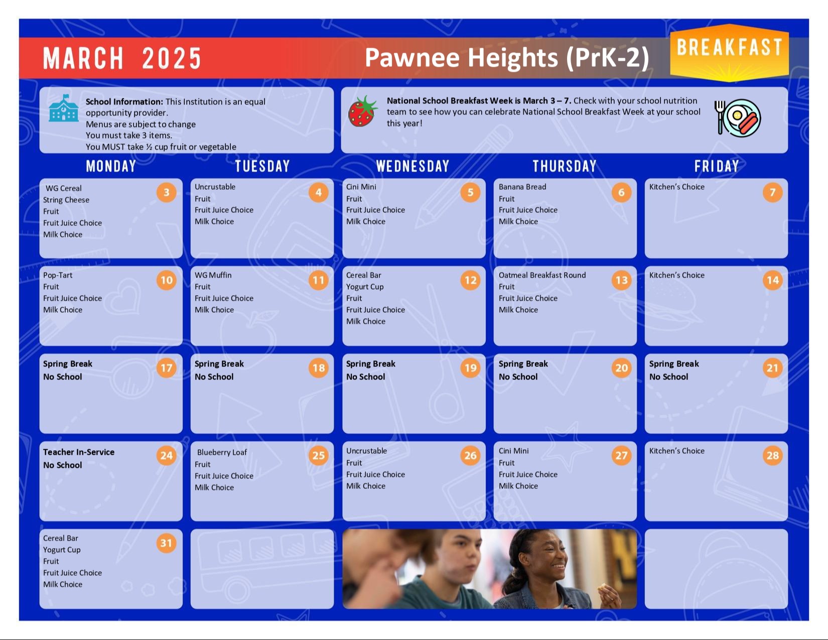 March Primary Breakfast Menu 