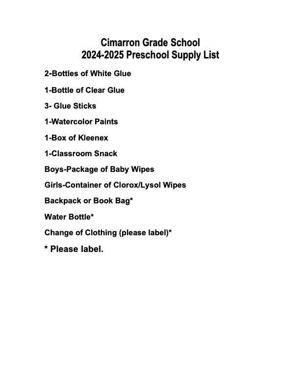 Pre-K Supply List