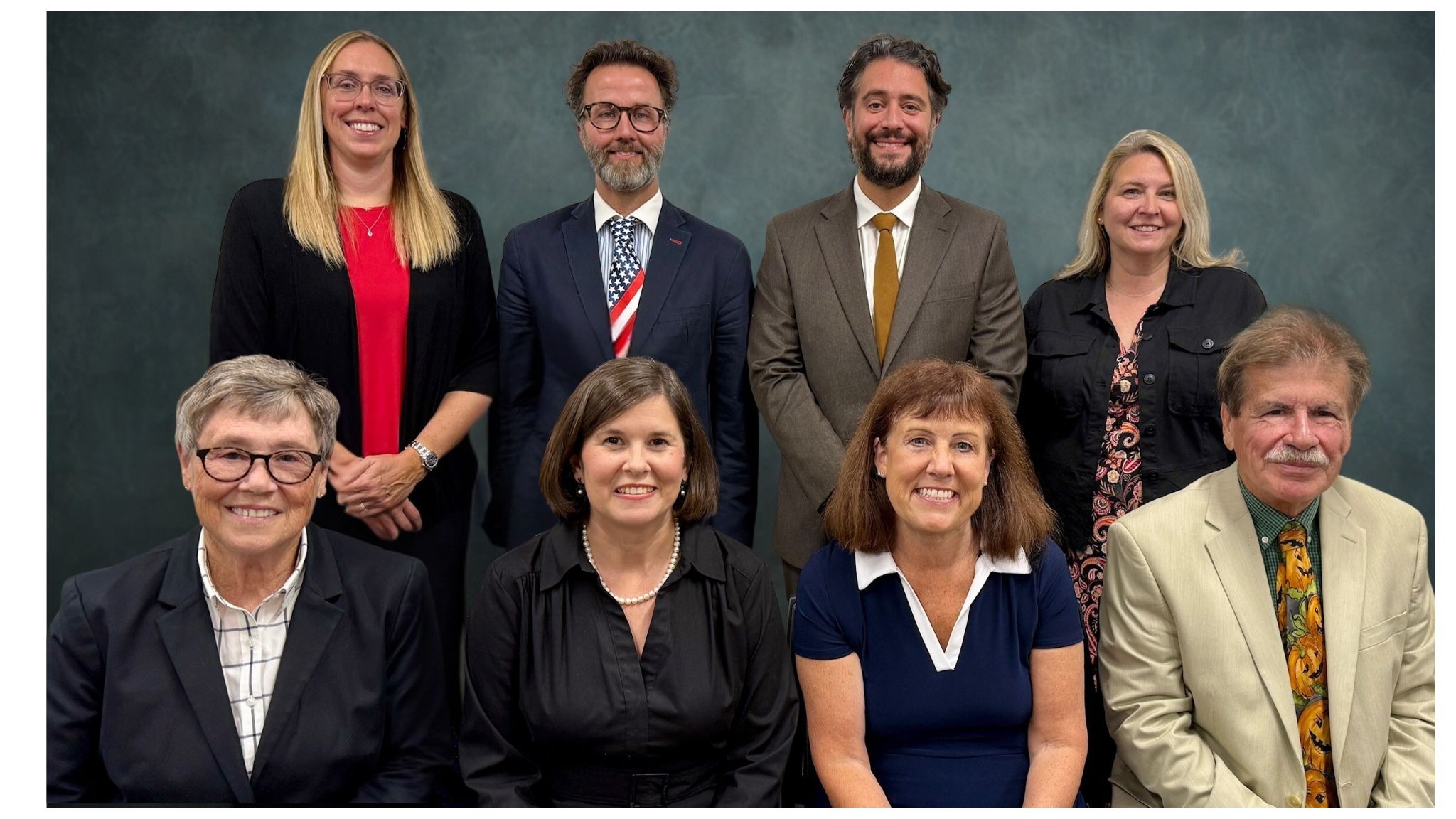 board of education with superintendent Paul Salah, Amy Gryzymkowski, Michelle Ryan, Jacob Dimick, Lindsay Cotter, Tom Wiseman, Laura Dodd, Denise Pistana