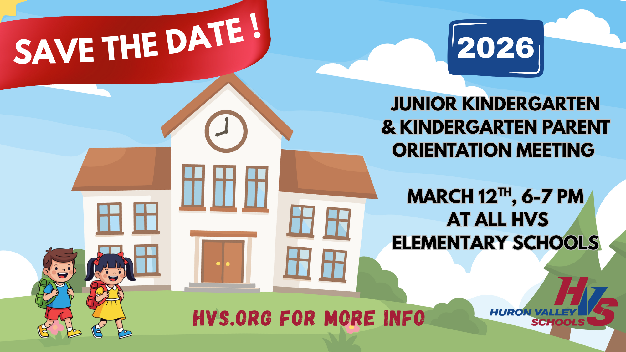 promo gfx for JUNIOR KINDERGARTEN  & KINDERGARTEN PARENT ORIENTATION MEETING   MARCH 12TH, 6-7 PM  AT ALL HVS ELEMENTARY SCHOOLS