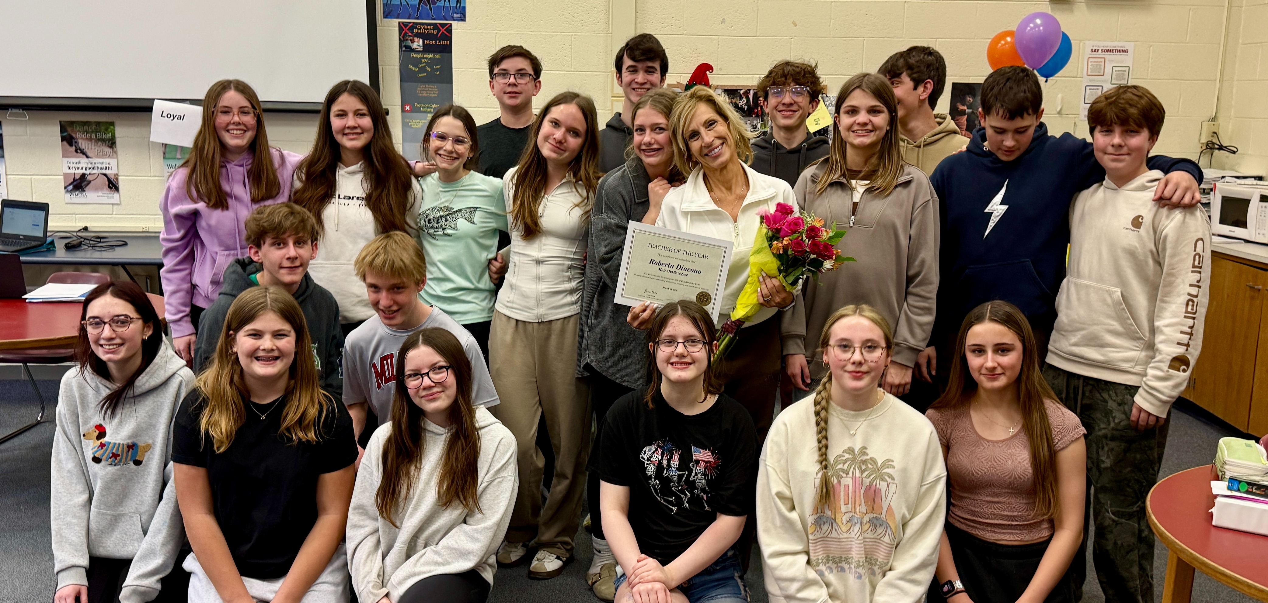 Teacher of the year Ms. Diacono and one of her classes