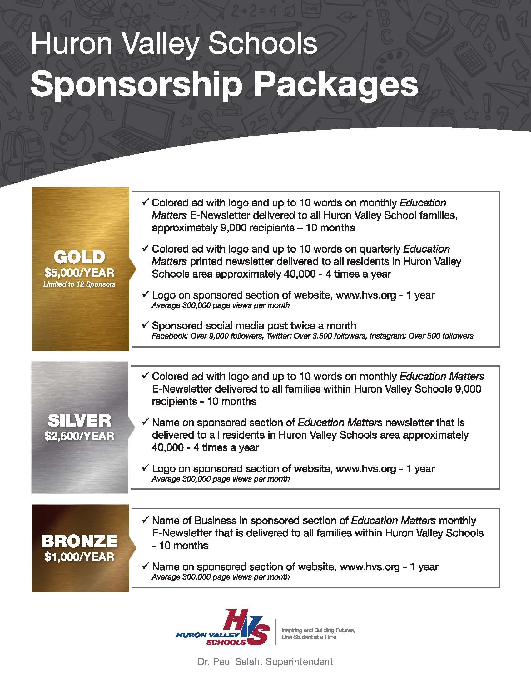 1.) Scholarship Programs- by sponsoring, you can directly contribute to the education of talented and deserving students who might otherwise face financial barriers to their academic aspirations. For example, funds would support field trips, classroom materials, and other fundraising efforts as needed 2.) Sports and Extracurricular Activities- We aim to encourage development in our students through various sports and extracurricular activities. Your sponsorship would enable us to continue to strive to allow all students to participate in extracurricular activities and have the tools needed. 3.) Community Involvement- Your sponsorship would allow us the funds to help educate our community in what is happening in HVS without using General Fund monies.