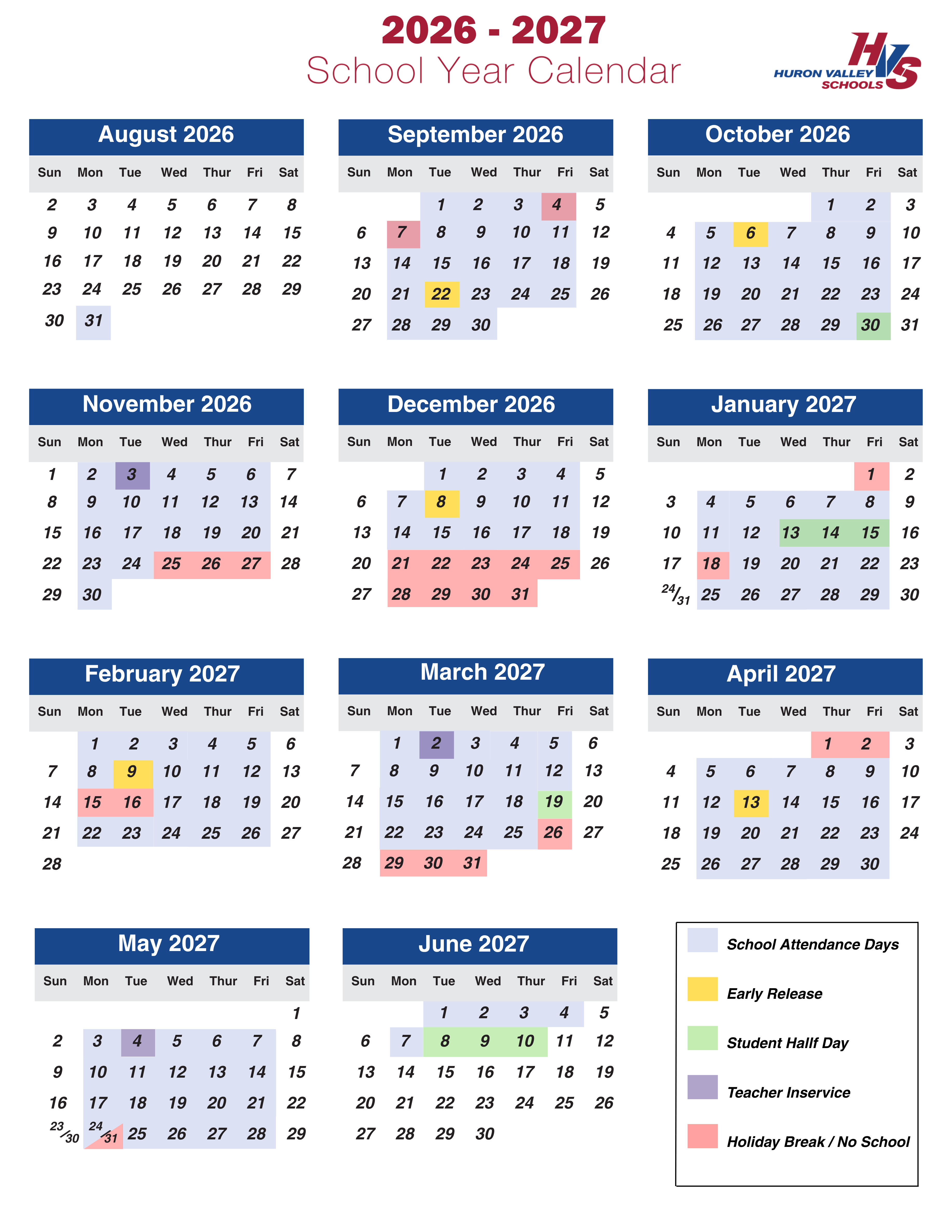 Photo of calendar in grid form