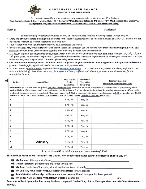 Sample Senior Check Out Form