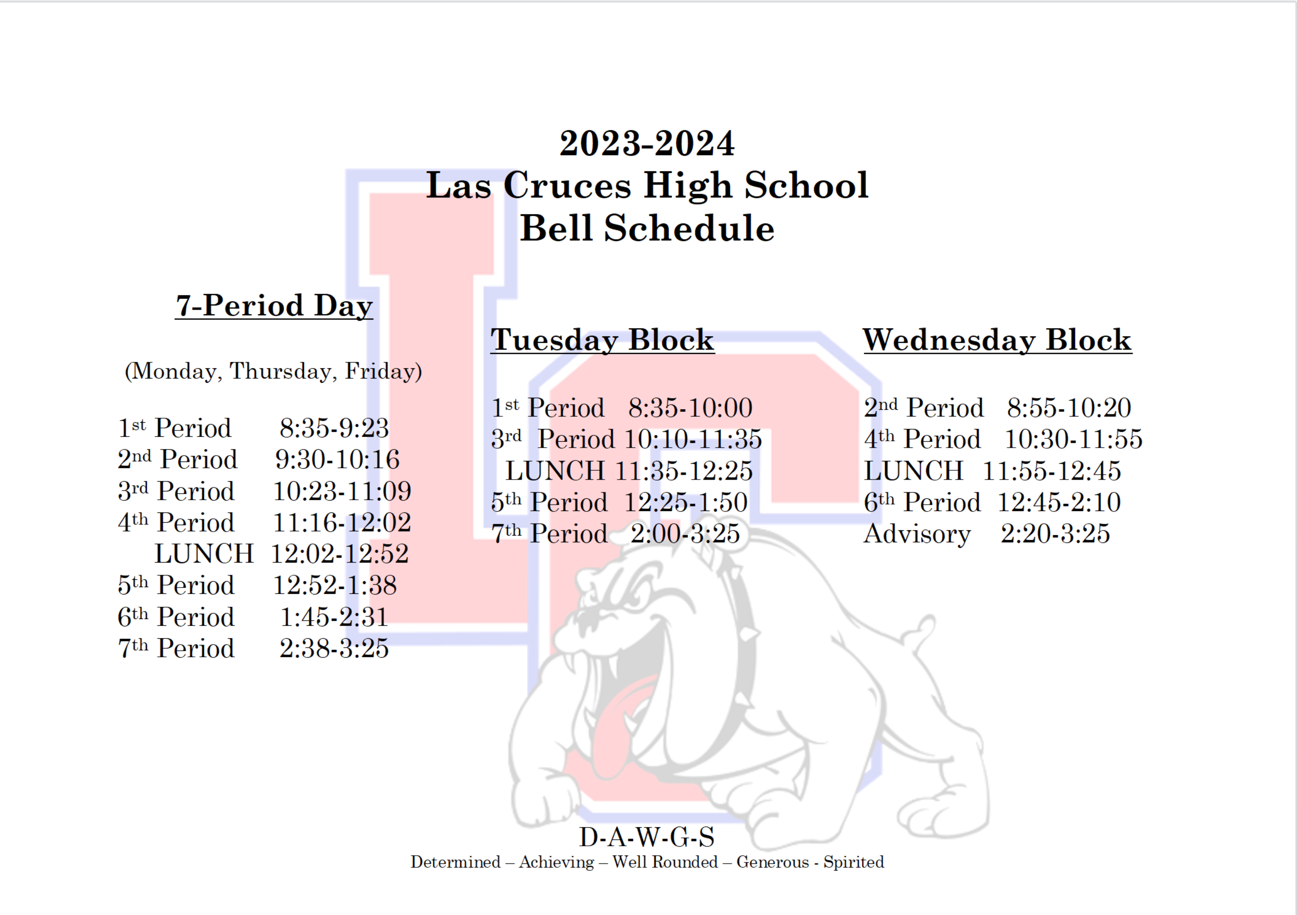 202324 Bell Schedule Las Cruces High School