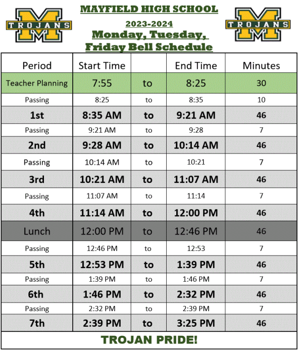 Regular bell schedule