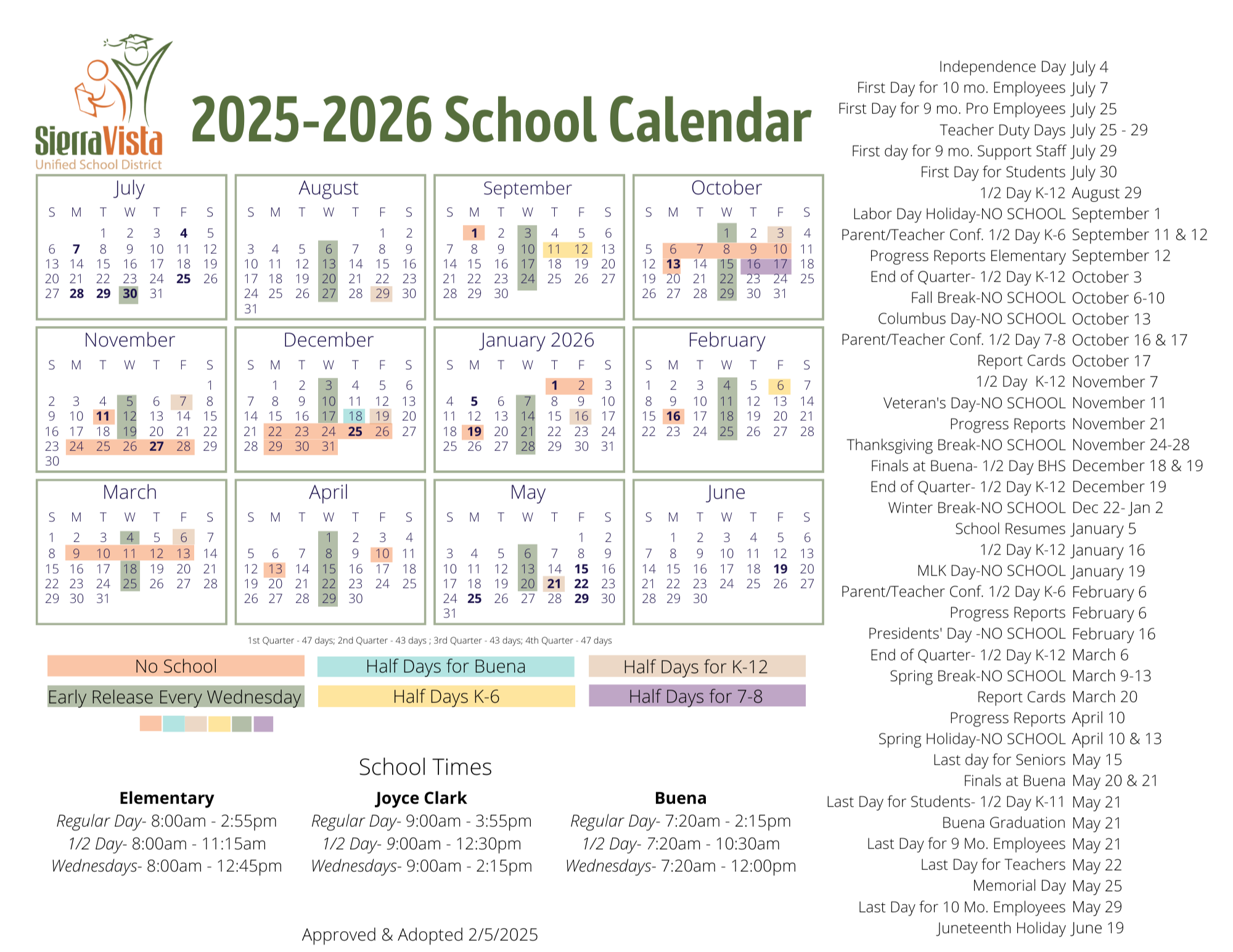 2025-2026 School Calendar