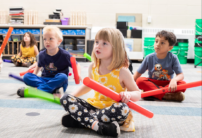 students in music class
