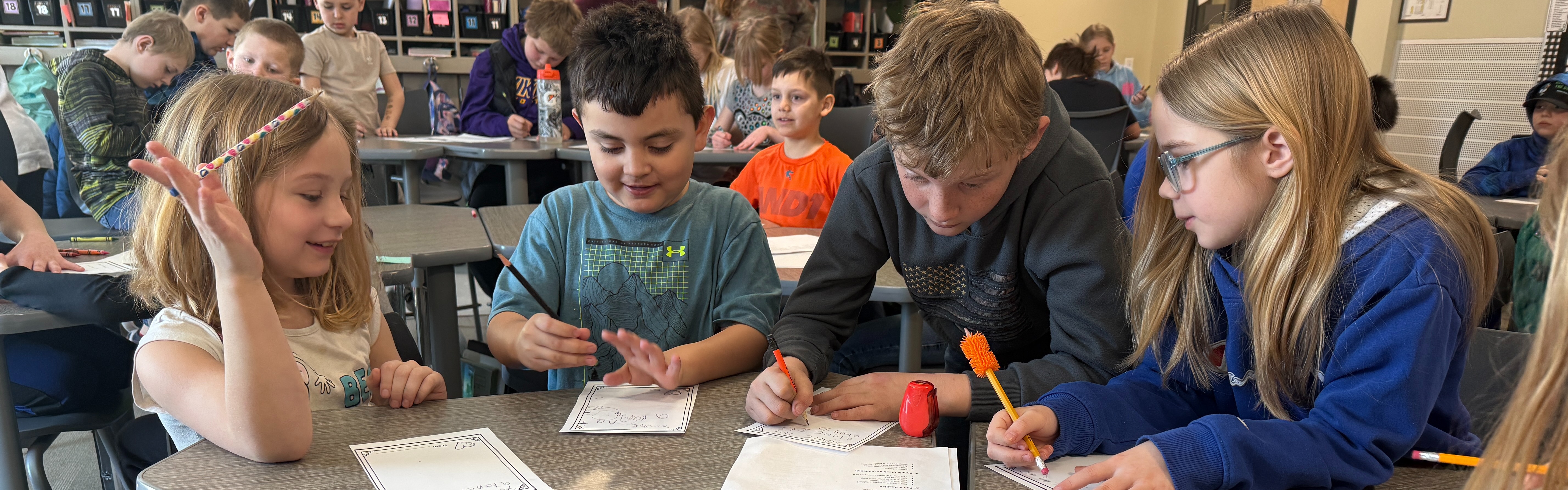 Students working at a table