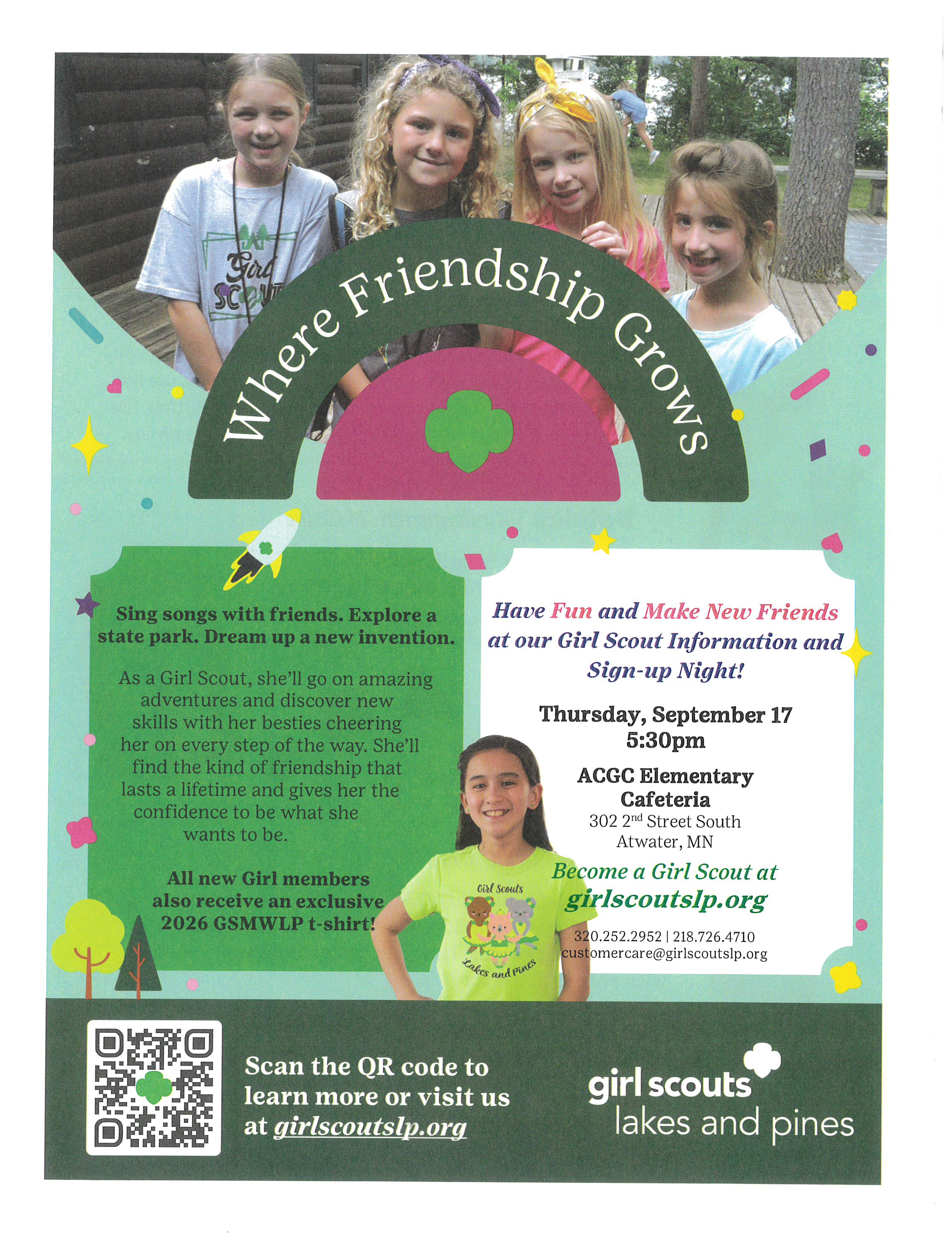 Informational flyer for girl scout event being held Thursday, Sept 17 at 5:30pm in the ACGC Elementary school cafeteria