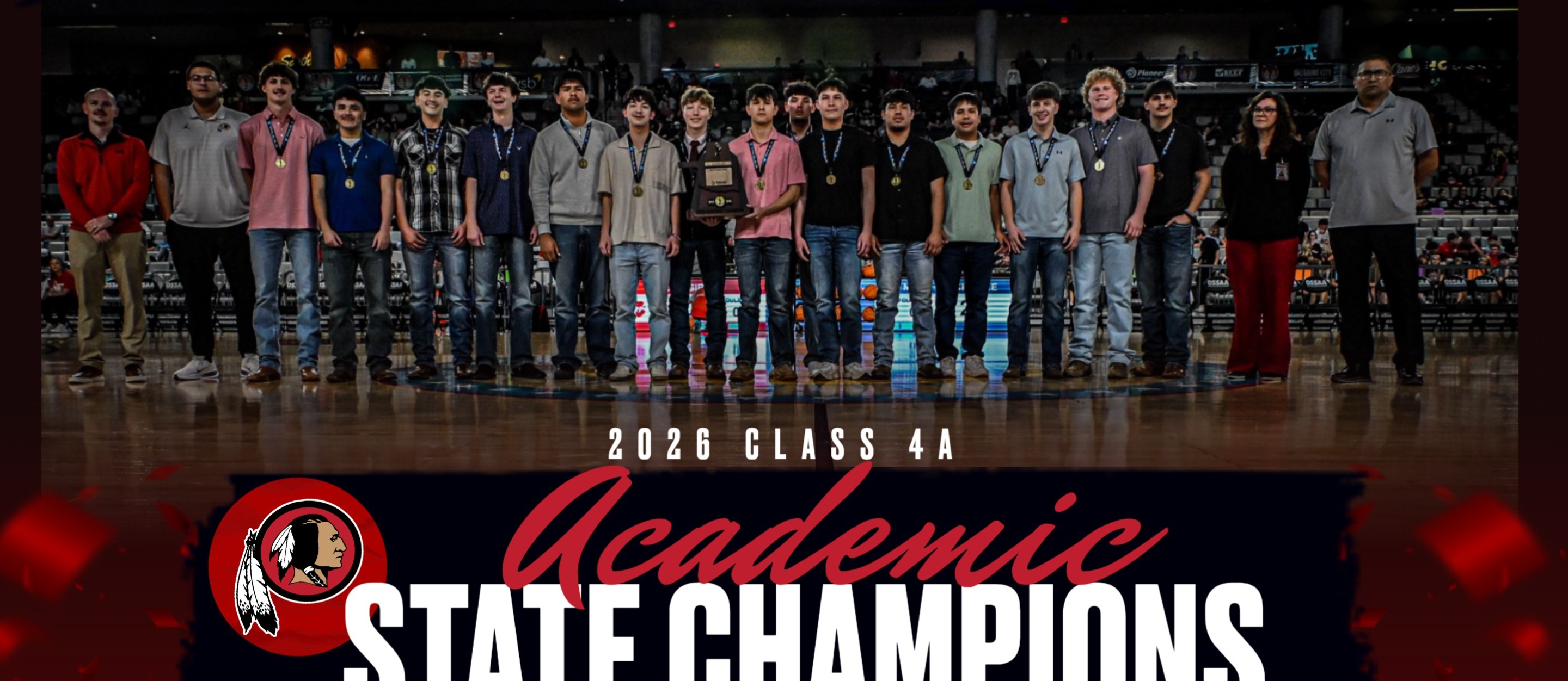 The Stilwell Indian Boys Basketball awarded Academic State Champions