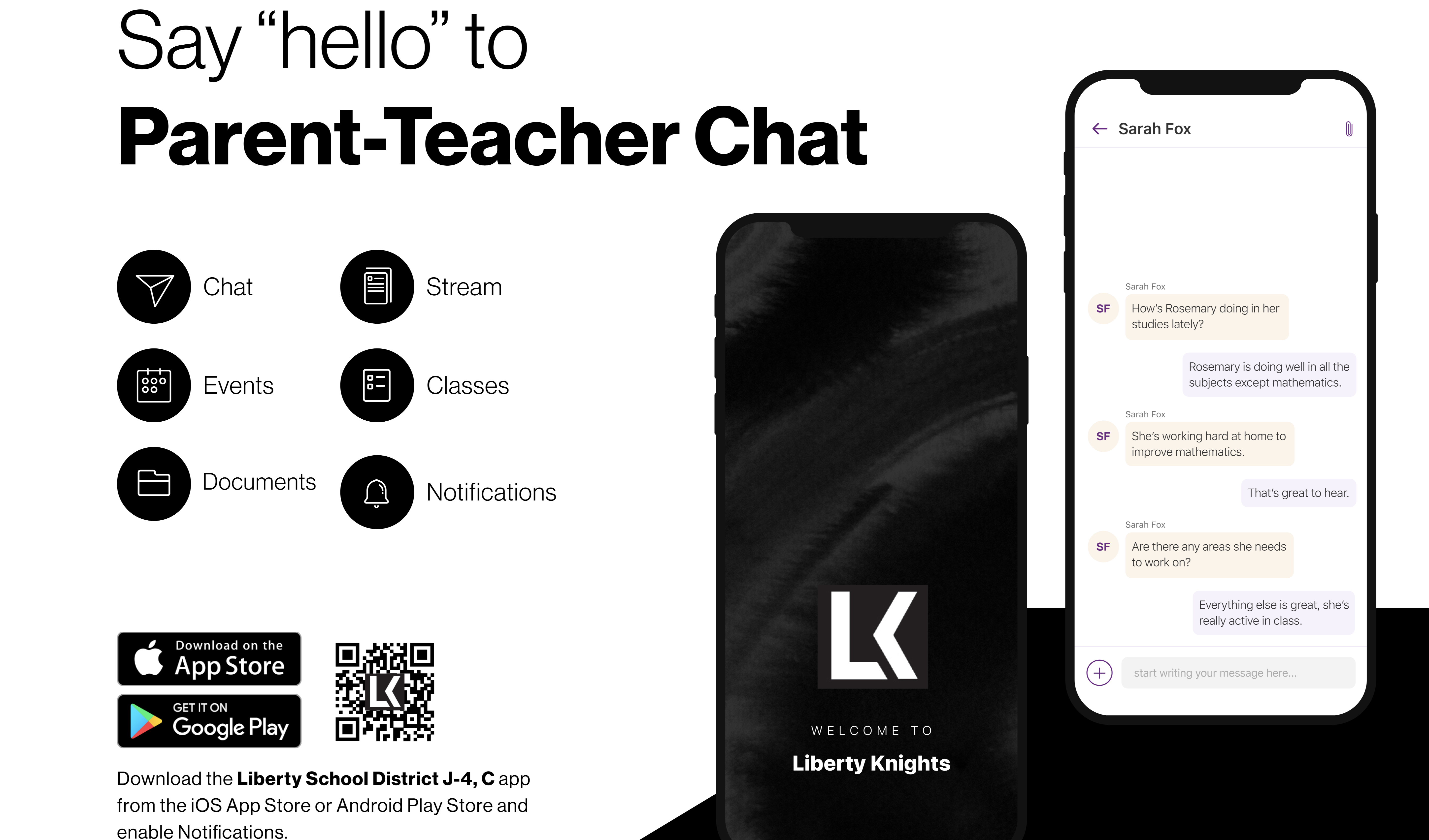 say hello to parent teacher chat - marketing materials for the district's app