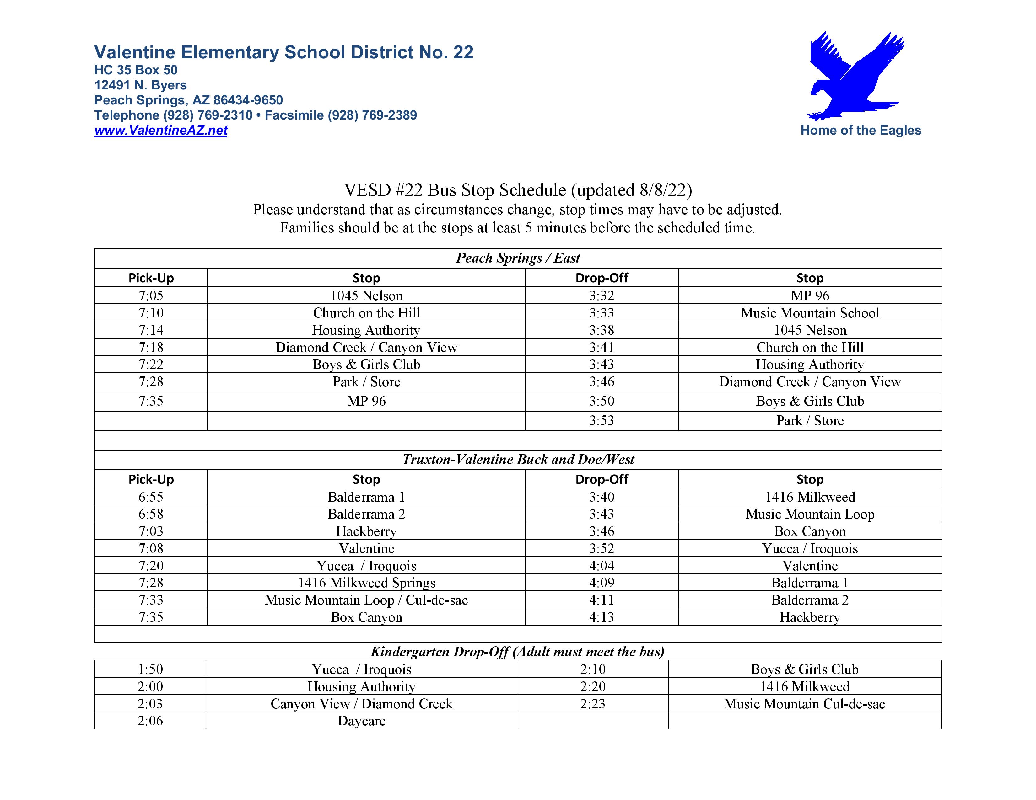 Bus Schedule | Valentine Elementary School
