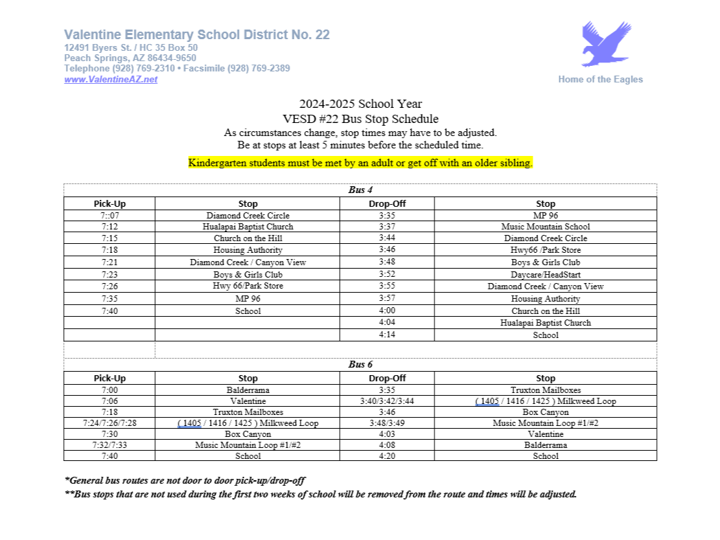 2024-2025 Bus Schedule