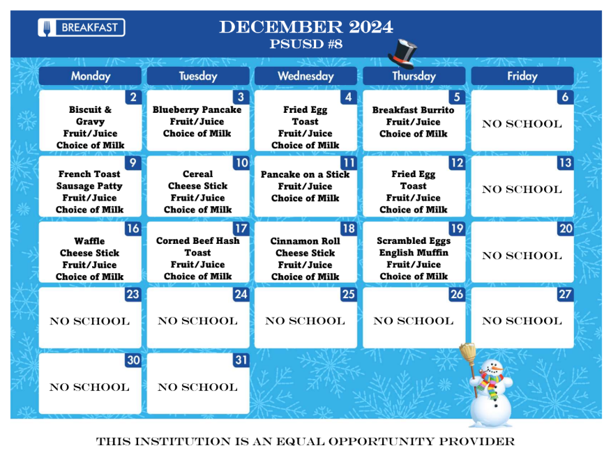 December 2024  Breakfast Menu