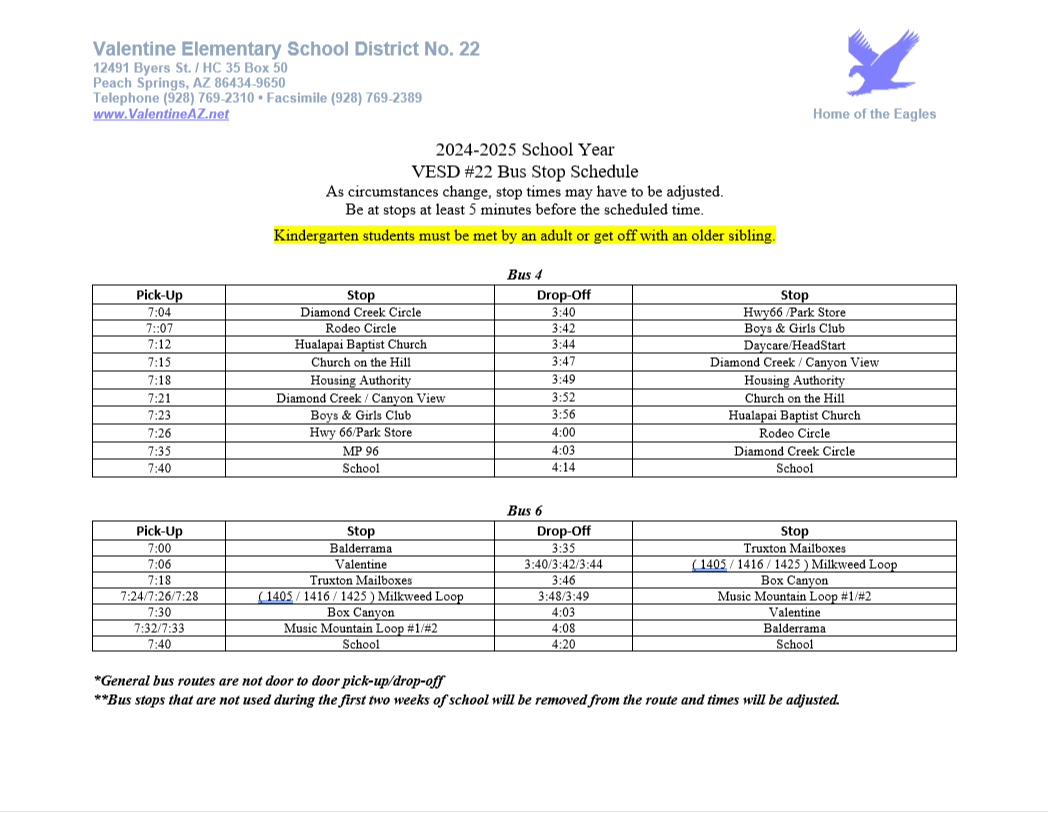 2024-2025 Bus Schedule