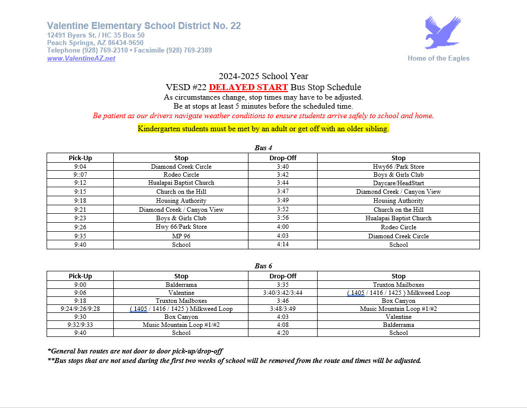 Delayed Start Bus Schedule