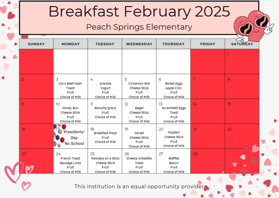 February 2025  Breakfast Menu