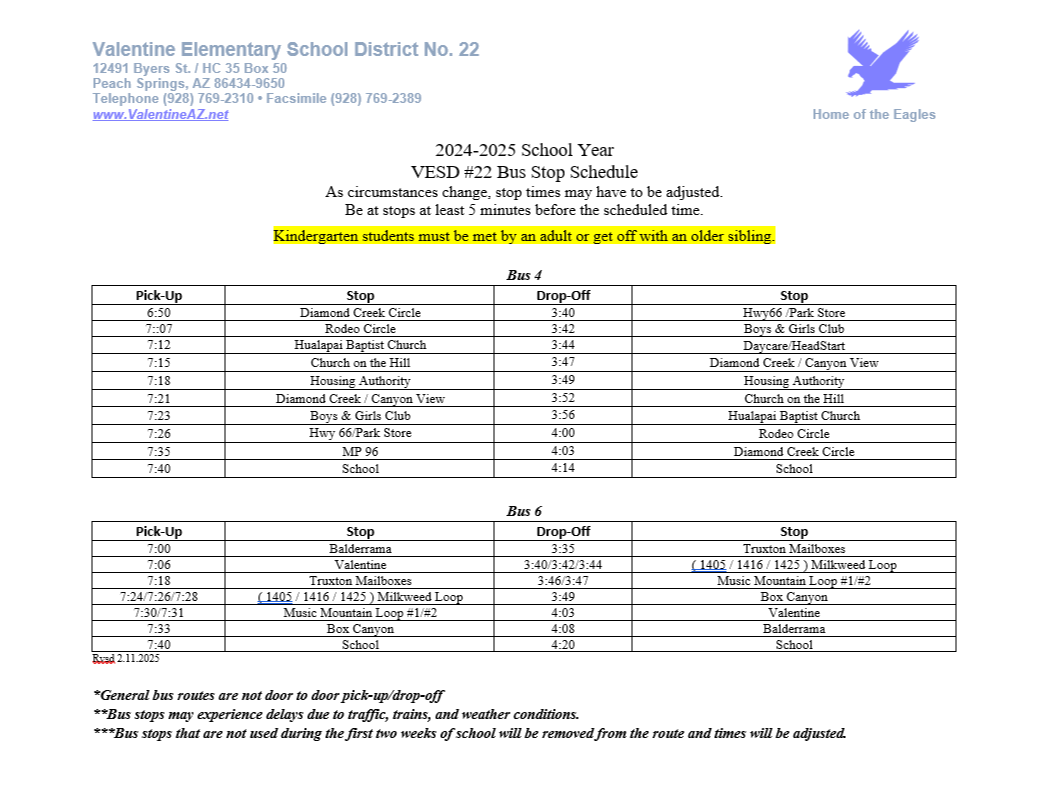 2024-2025 Bus Schedule