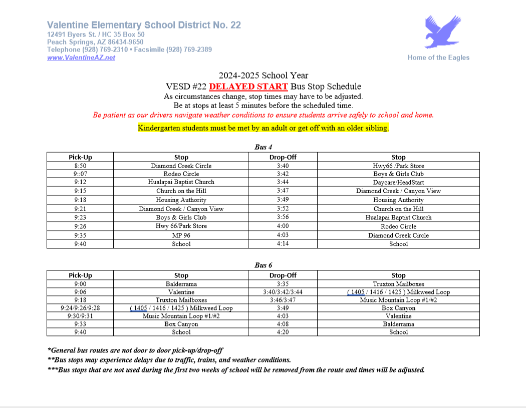 Delayed Start Bus Schedule