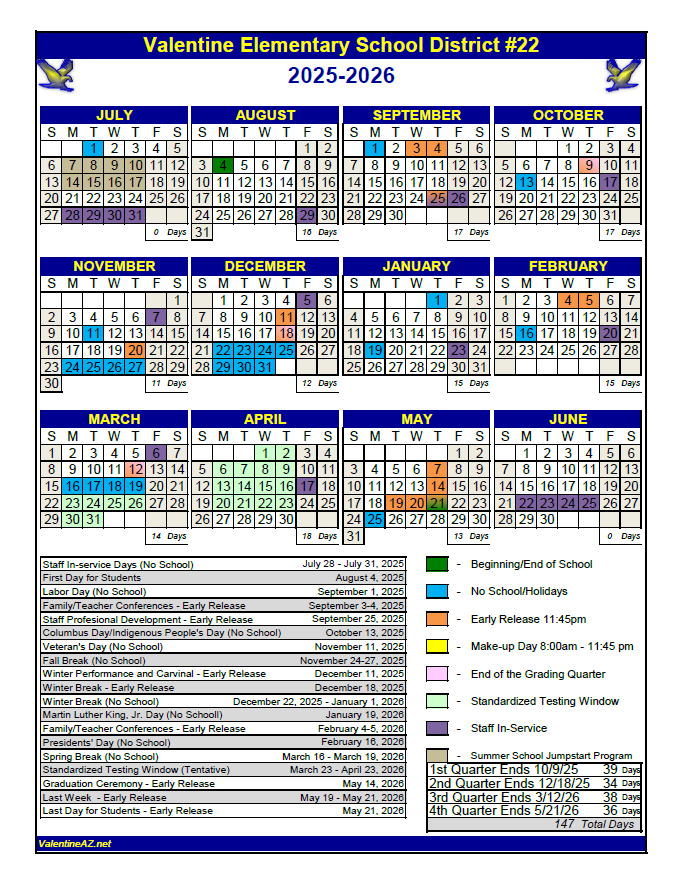 School Year Calendar 2025-2026