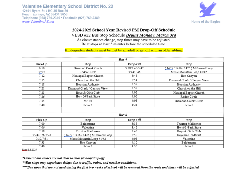 2024-2025 Bus Schedule