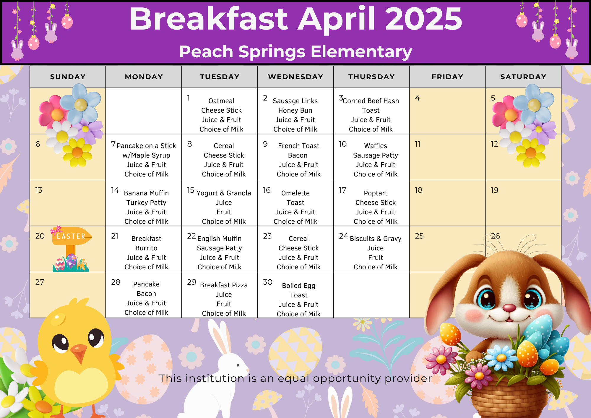 April 2025  Breakfast Menu