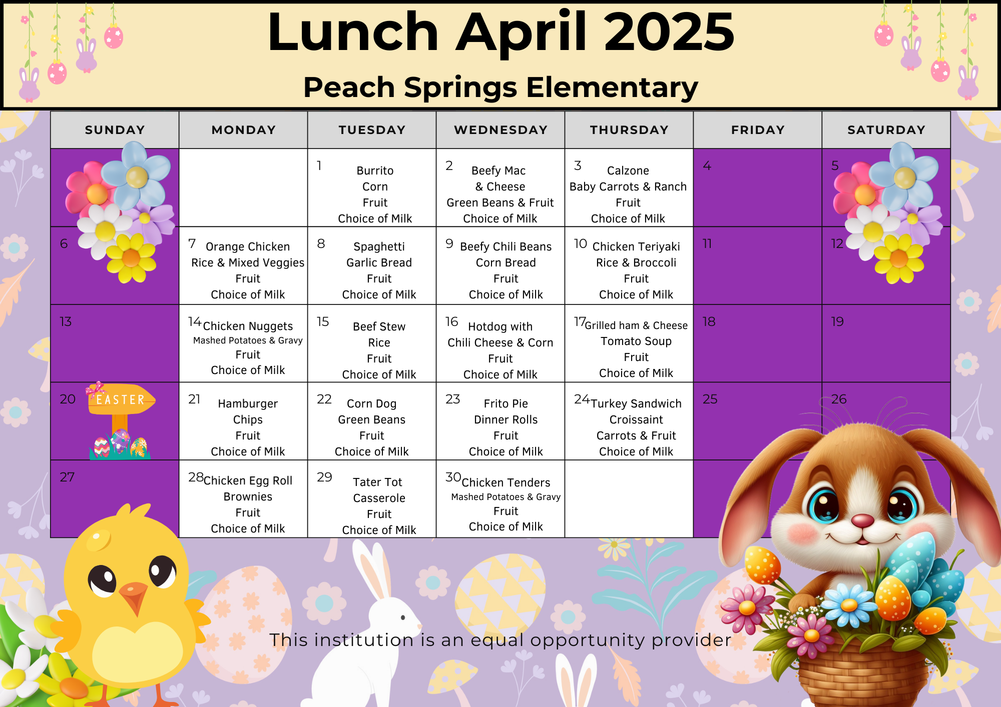 April  2025 Lunch Menu