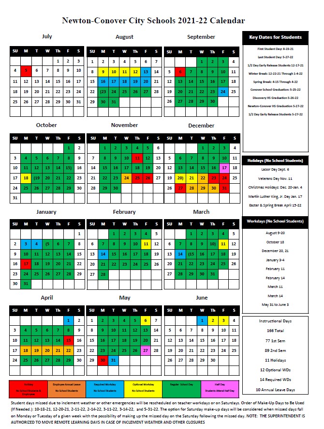 N CCS Yearly District Calendars Newton Conover City Schools