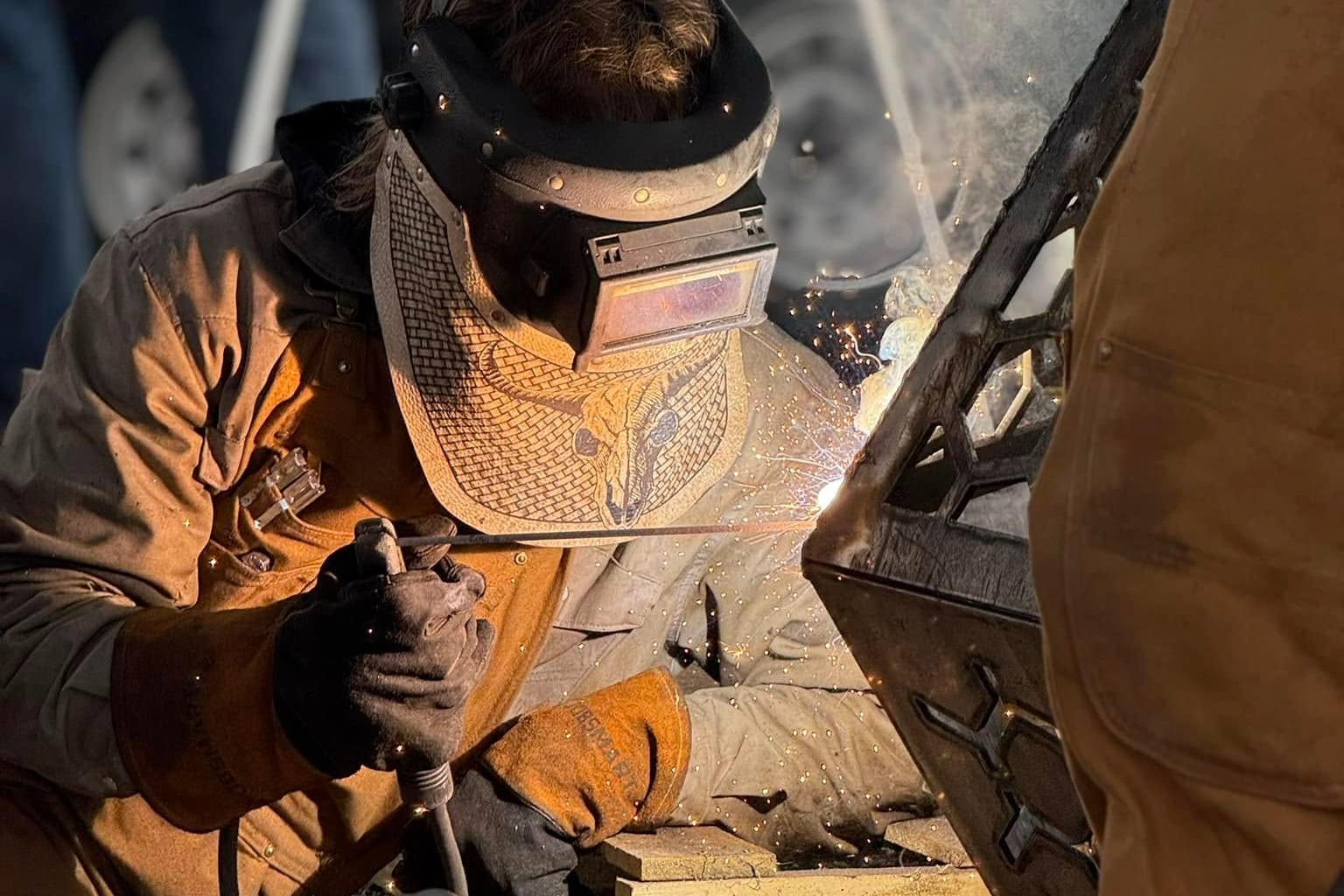 welder with a hood