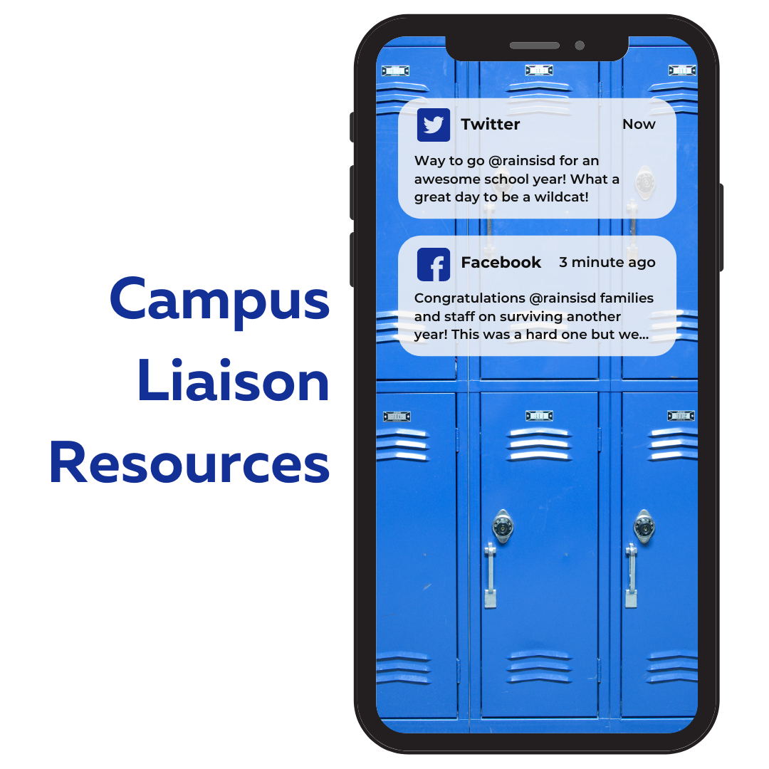 phone with facebook and twitter notifications. campus liason resources button