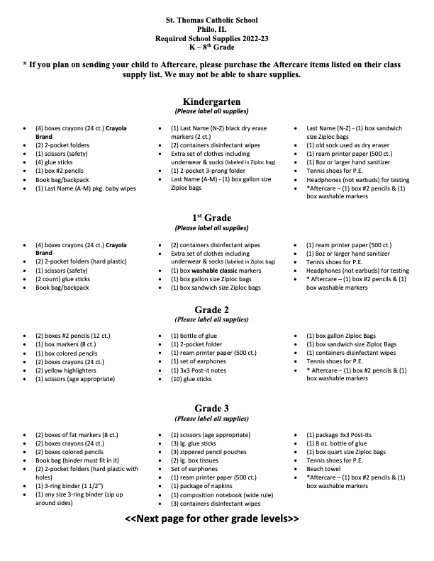 School Supply List pg 1