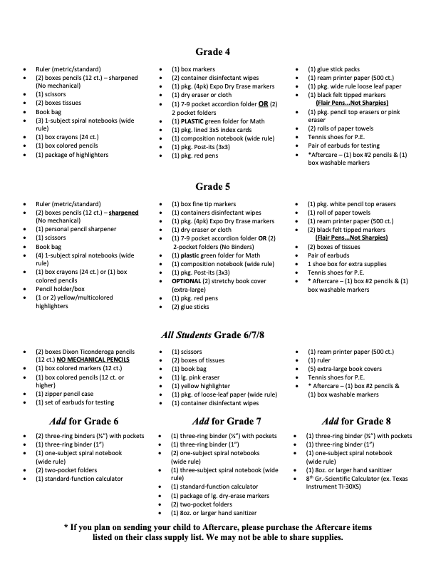 2022-23 School Supply List pg 2