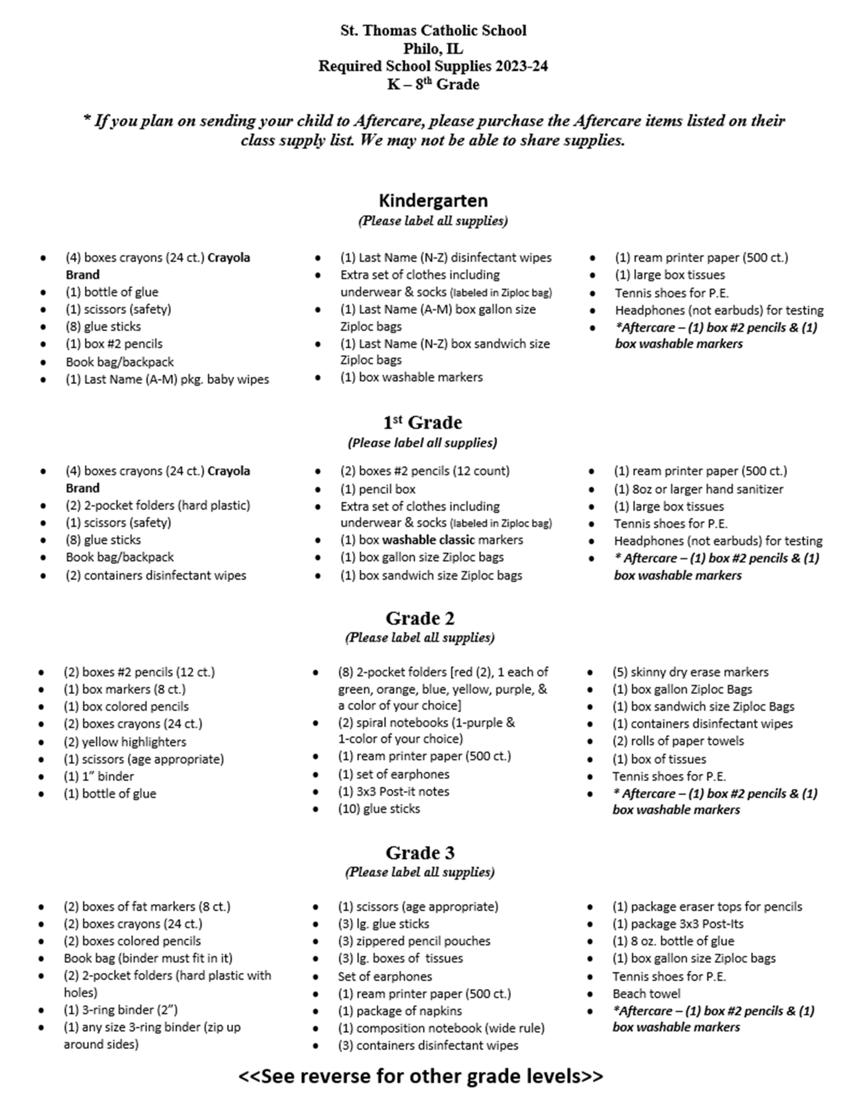 School Supply List pg 1