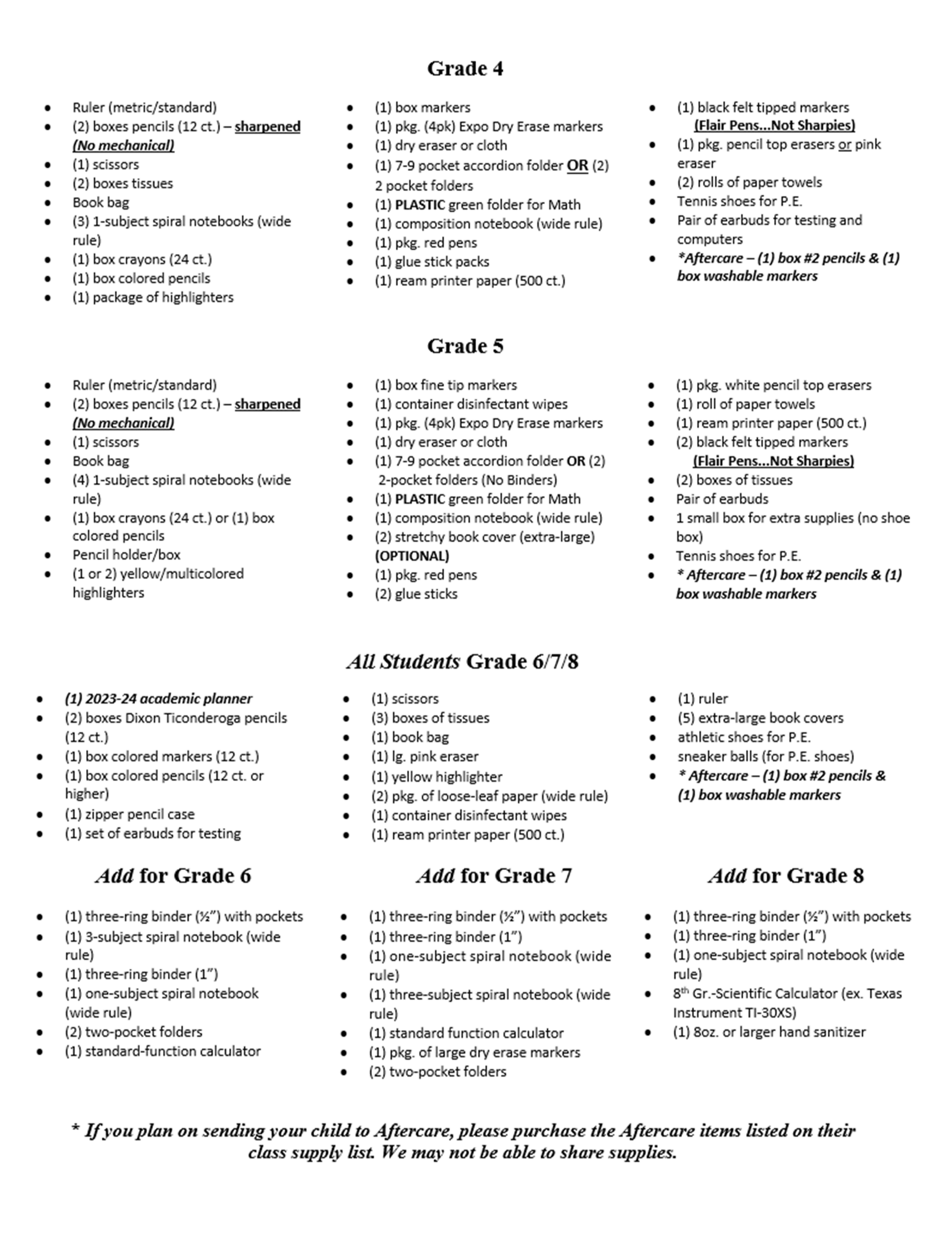 2022-23 School Supply List pg 2
