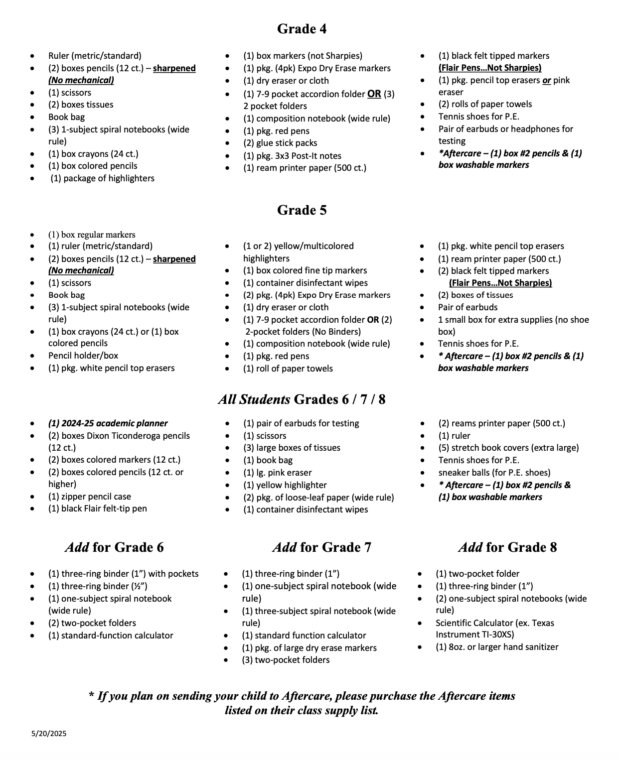 2023-24 School Supply List pg 2