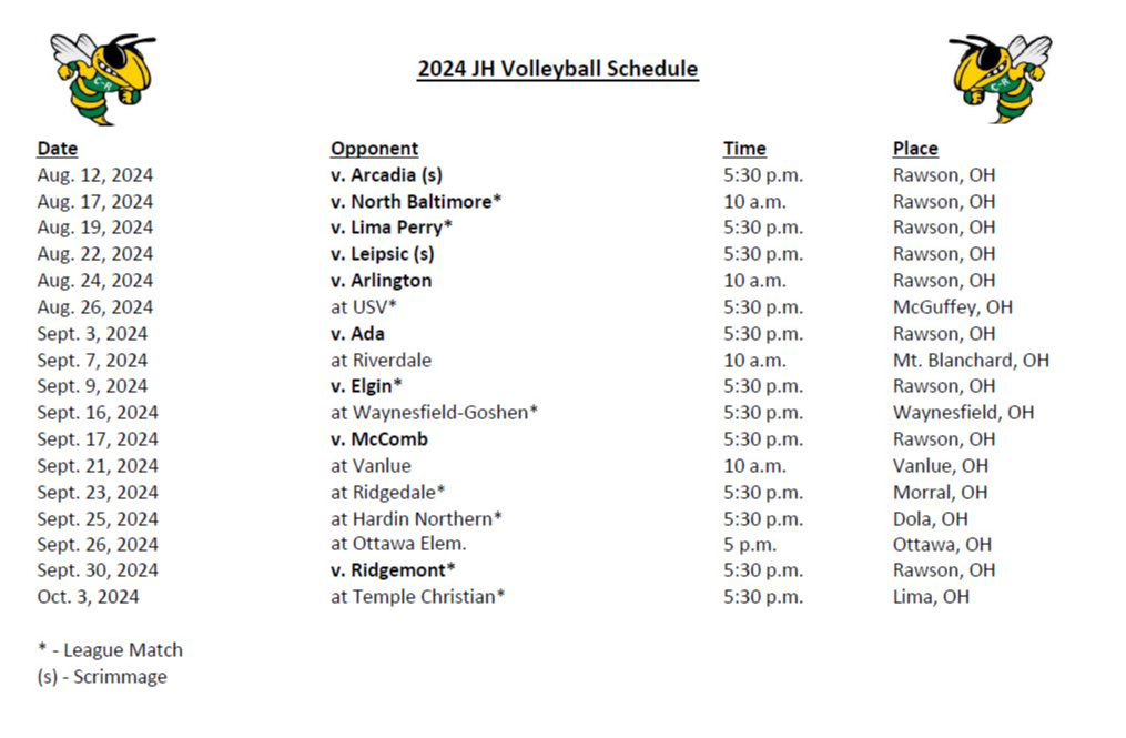 JH VB Schedule