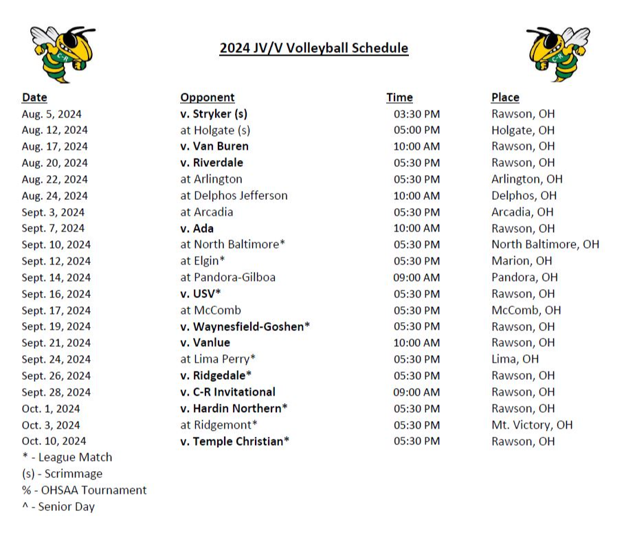 HS VB Schedule