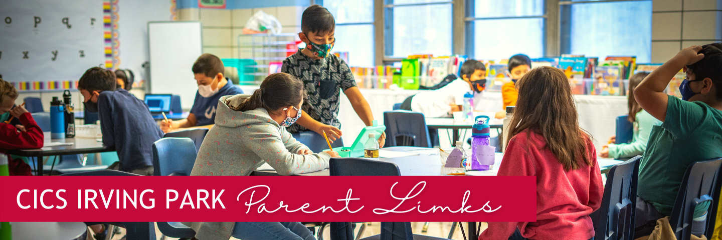 Parent Links header – students masked collaborate in classroom