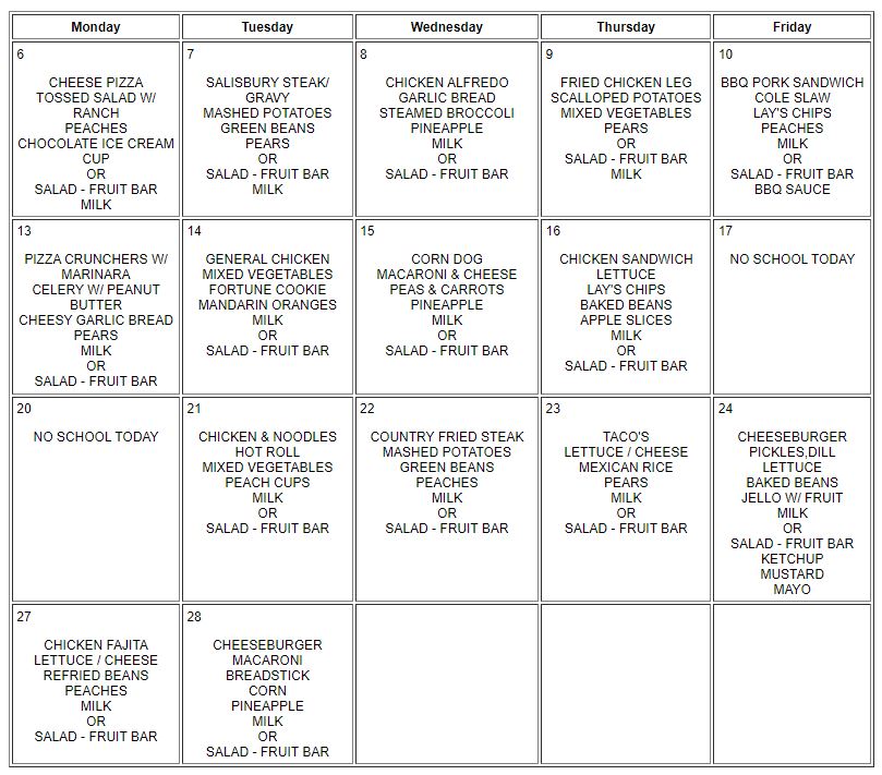 Breakfast/Lunch Menus | Southwest R-V School District