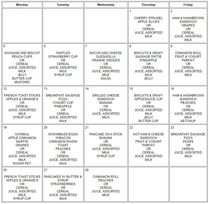 Breakfast/Lunch Menus | Southwest R-V School District