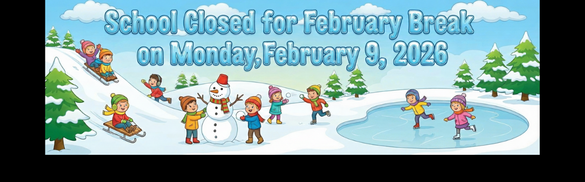 Cartoon image of children celebrating in a winter scene for School Break Day 